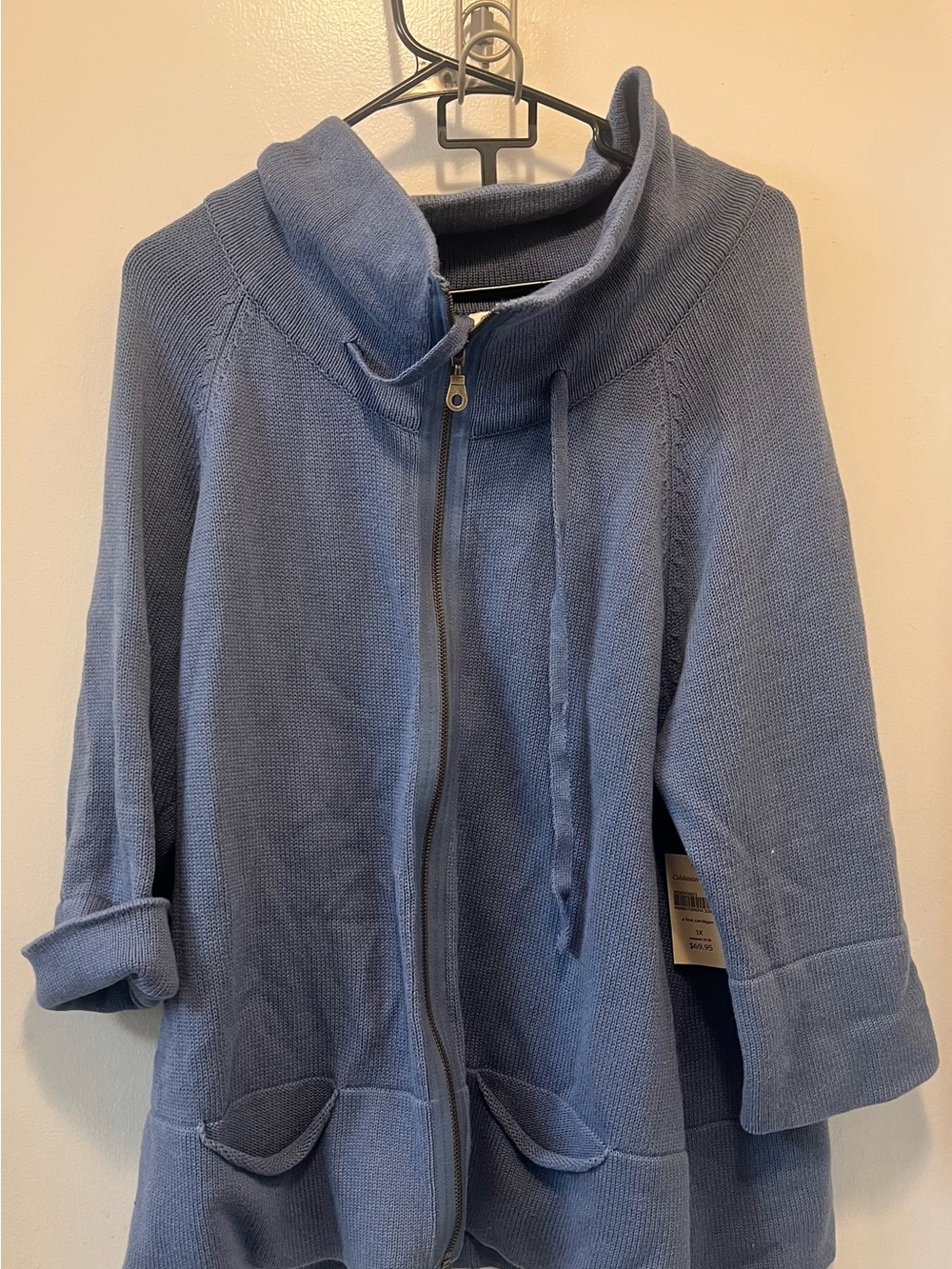 Coldwater Creek Light Blue Zip-Front Knit Utility Jacket